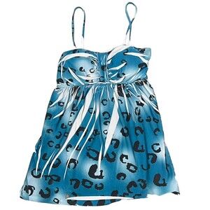 Rosegeranium‎ Top Babydoll Sleeveless Vintage Blue Sparkle Animal Small Made USA